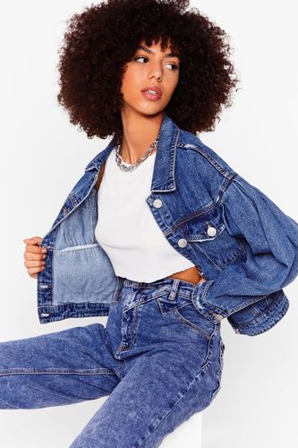 Mid Wash Balloon Sleeved Cropped Denim Jacket - Mid Blue