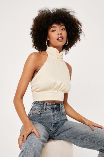 You Never Halter Satin Crop Top - Lemon