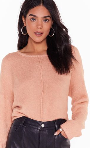 Relaxed Knit Sweater with Crew Line - Pink