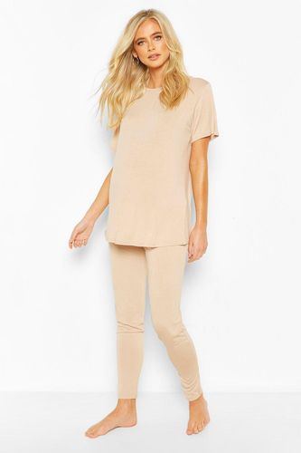 Maternity Tshirt And Legging Lounge Set - Beige - 4