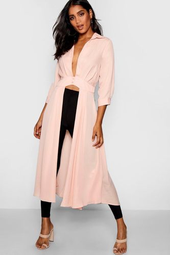 Plunge Neck Split Maxi Shirt - Pink - 2