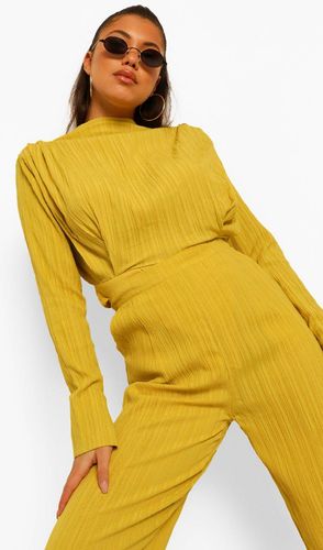 Textured Gathered Shoulder Pad One Piece - Yellow - 4
