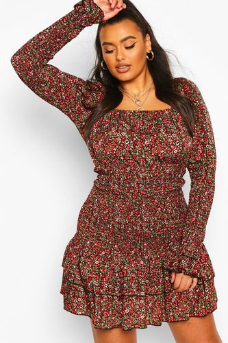 Plus Ditsy Floral Ruffle Mini Dress - Black - 18