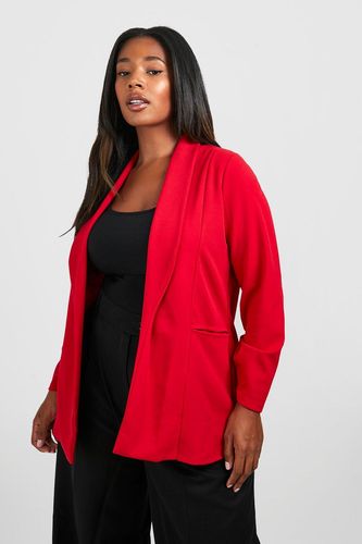 Plus Lapel Detail Ruched Sleeve Blazer - Red - 12