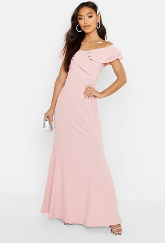Petite Off The Shoulder Frill Fish Tail Maxi Dress - Pink - 0