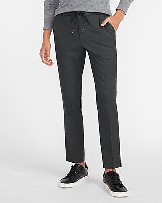 Extra Slim Solid Charcoal Drawstring Flannel Suit Pants