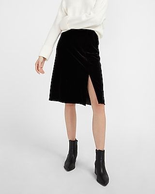 High Waisted Velvet Slip Skirt Women's Pitch Black