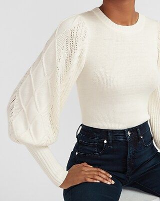 Cable Knit Puff Sleeve Sweater Women's Ivory