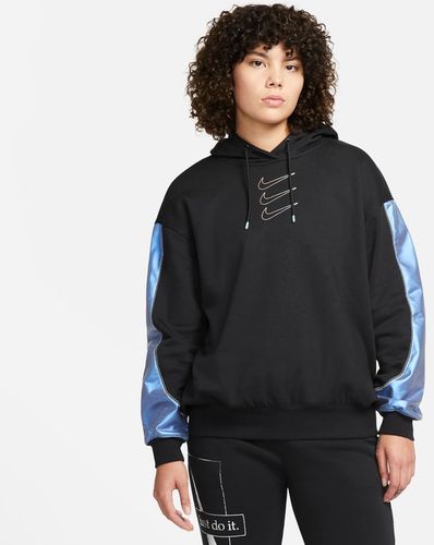 Felpa oversize in fleece con cappuccio e grafica Nike Sportswear - Donna - Nero