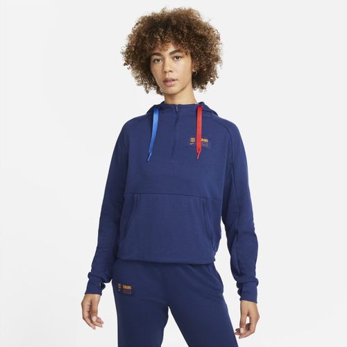 Felpa da calcio da viaggio con cappuccio e zip a metà lunghezza Nike Dri-FIT F.C. Barcelona - Donna - Blu