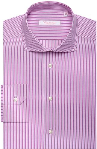 CAMICIA FANTASIA A RIGHE SOTTILI ROSA, COLLO NEW FRENCH, VESTIBILITà EXTRA SLIM FRANCESE