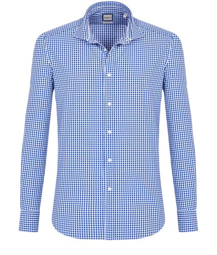 Camicia trendy blu a quadri bianchi, slim francese