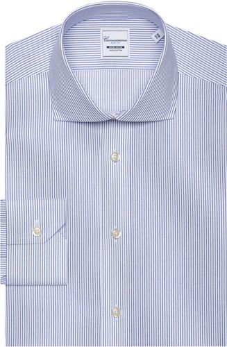 CAMICIA NON IRON BIANCA A RIGHE AZZURRE, SLIM FRANCESE