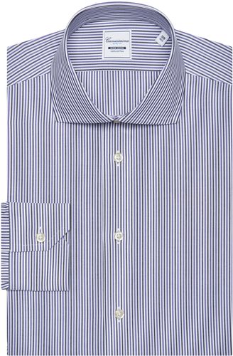 CAMICIA NON IRON BIANCA A RIGHE VIOLA E NERE, SLIM FRANCESE