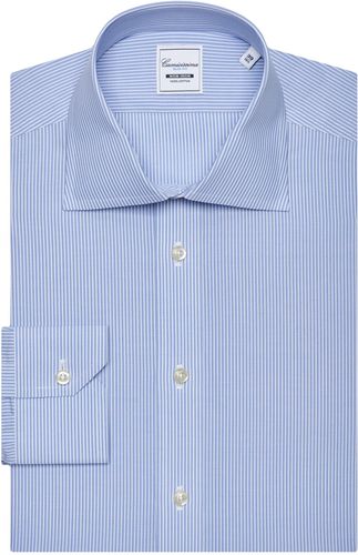 Camicia non iron azzurra a righe bianche, slim francese