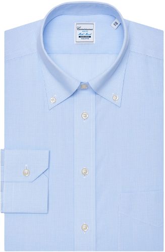 Camicia non iron azzurra a quadri con taschino, slim munich button down