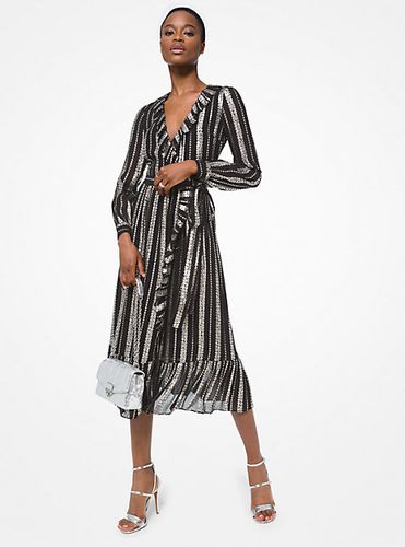 Metallic Jacquard Ruffled Wrap Dress