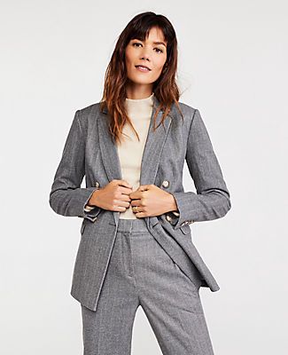 Petite Long Double Breasted Blazer in Herringbone