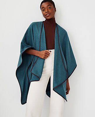 Faux Leather Trim Open Front Poncho