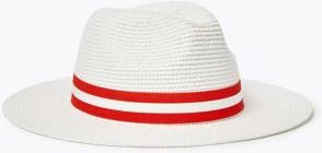 Marks & Spencer Striped Ribbon Detail Fedora Hat - White - Small-Medium