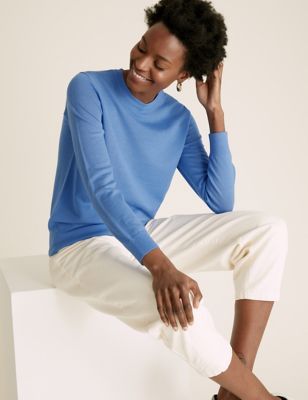 Marks & Spencer Pure Merino Wool Crew Neck Jumper - Azure - US 6 (UK 10)