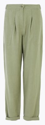 Marks & Spencer Tencel&trade; Cargo Straight Ankle Grazer Trousers - Khaki - US 8 (UK 12)