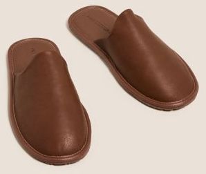 Marks & Spencer Leather Mule Slippers with Freshfeet&trade; - Tan - US 11.5 (UK 11)