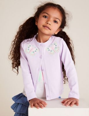 Pure Cotton Butterfly Cardigan (2-7 Yrs) - Lilac - 2-3 Years