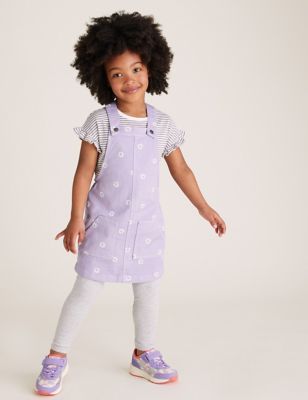 2pc Cotton Floral Pinafore Outfit (2-7 Yrs) - Lilac - 3-4 Years
