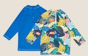 2pk Printed and Solid Rash Vests (2-7 Yrs) - Blue Mix - 2-3 Years