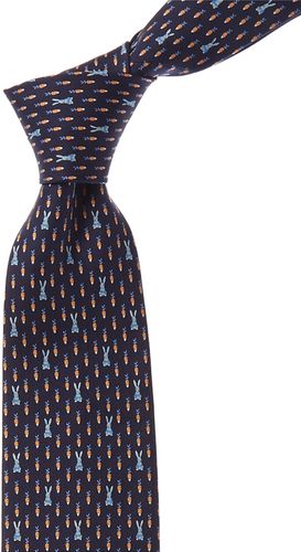 Salvatore Ferragamo Navy Rabbit & Carrot Silk Tie