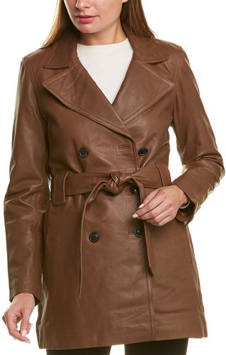 Badgley Mischka Double-Breasted Leather Coat