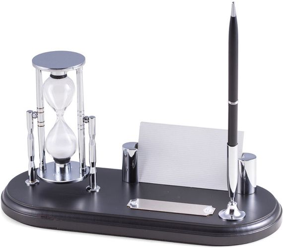 Bey-Berk Black Wood & Chrome Plated Pen Stand