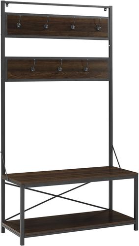 Hewson 72in Industrial Metal and Wood Storage Accent Hall Tree