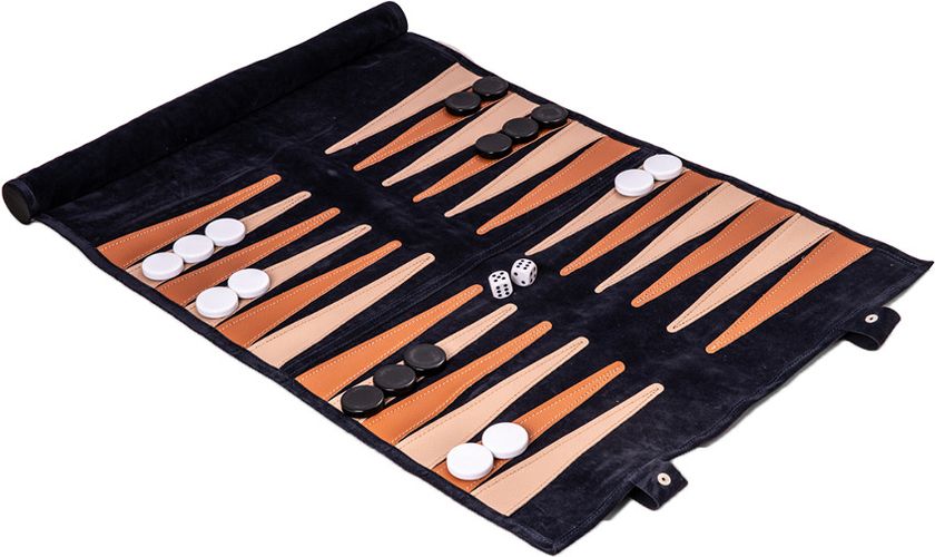 Bey-Berk Warren Navy Suede Roll-up Backgammon Travel Set