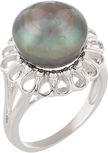 Splendid Pearls Silver 8-9mm Tahitian Pearl Round Ring