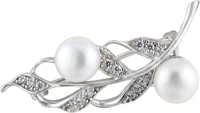 Splendid Pearls Rhodium Over Silver 8-9mm Pearl Brooch