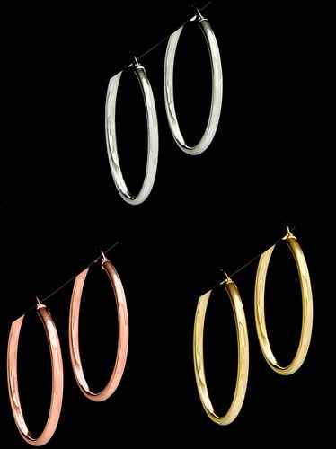 Set of 3 Italian Silver Tri Color Hoops