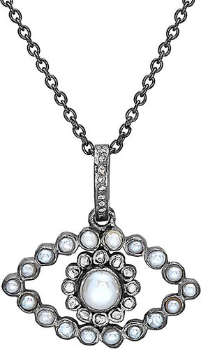Forever Creations Silver .10 ct. tw. Diamond & 1mm Pearl Necklace