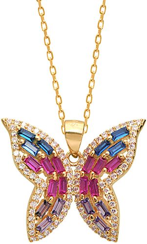 Gabi Rielle 14K Over Silver CZ Butterfly Pendant Necklace