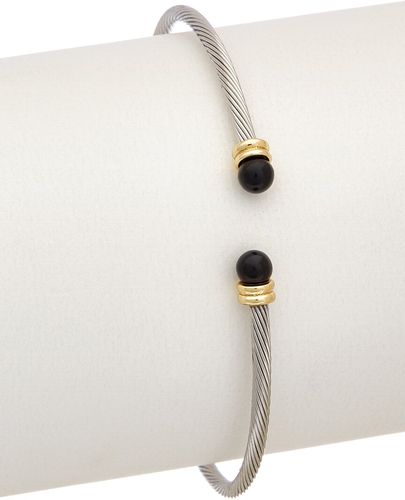 Juvell 18K Two-Tone Plated Imitation Black Onyx Twisted Rope Cuff Bracelet