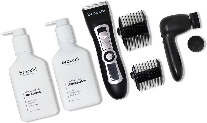 BROCCHI Electric Facial Brush, Trimmer, Moisturizing Face Wash & Shave Lotion Bundle