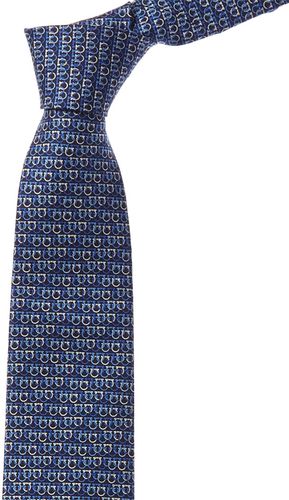 Salvatore Ferragamo Blue Gancini Silk Tie