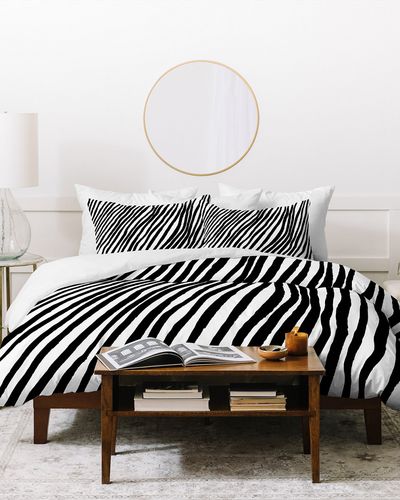 Deny Designs Georgiana Paraschiv Diagonal Stripes Black Duvet C Set