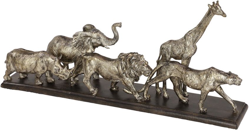 Metallic Silver Safari Animal Sculptures Table Decor Statue