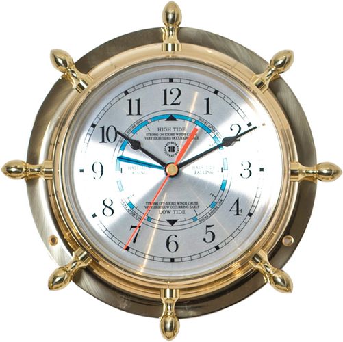 Bey-Berk Lacquered Brass Ship's Wheel Tide & Time Quartz Clock