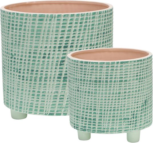 Sagebrook Home Ceramic Checkered Footed Planter Set