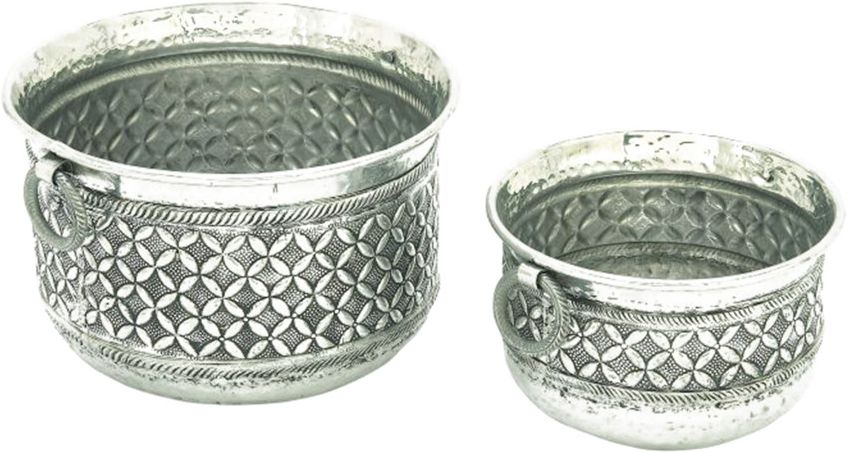 Set Of 2 Rustic Reflections Aluminum & Iron Round Planters