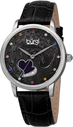 Burgi Women's Swarovski Crystal Accent Genuine Leather Watch