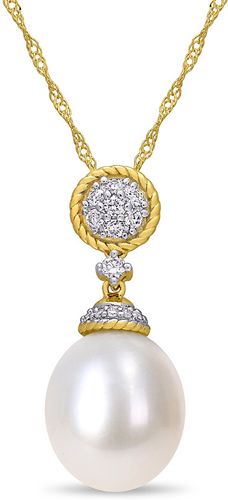 14K 0.15 ct. tw. Diamond & 10-10.5mm Freshwater Pearl Drop Pendant Necklace